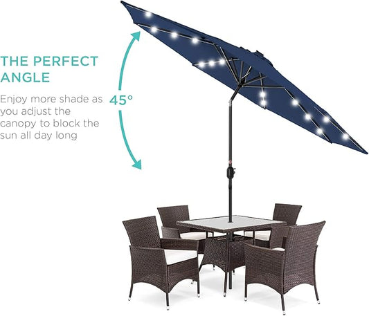 Best Choice Products 10ft Solar Polyester LED Lighted Patio Umbrella w/Tilt Adjustment and UV-Resistant Fabric - Navy Blue