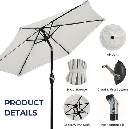 SUNVIVI OUTDOOR 7.5' Outdoor Patio Umbrella, Patio Umbrella, Market Umbrella, Metal Pole Umbrella with Push Button Tilt and Crank, 6 Ribs, Polyester Canopy