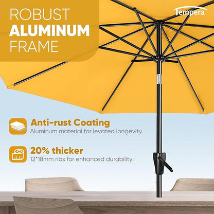 Tempera Patio Market Outdoor Table Umbrella with Push Button Tilt and Crank,Large Sun Umbrella with Sturdy Pole&Fade resistant canopy,Easy to set
