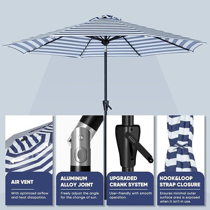 Tempera Patio Market Outdoor Table Umbrella with Push Button Tilt and Crank,Large Sun Umbrella with Sturdy Pole&Fade resistant canopy,Easy to set