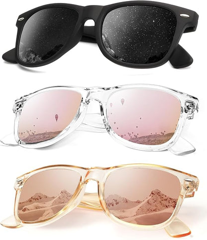 KALIYADI Polarized Sunglasses for Men and Women Matte Finish Sun glasses Color Mirror Lens UV Blocking (3 Pack)