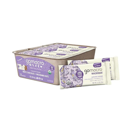 GoMacro MacroBar Organic Vegan Protein Bars - White Chocolate + Macadamia Nuts (2.3 Ounce Bars, 12 Count)