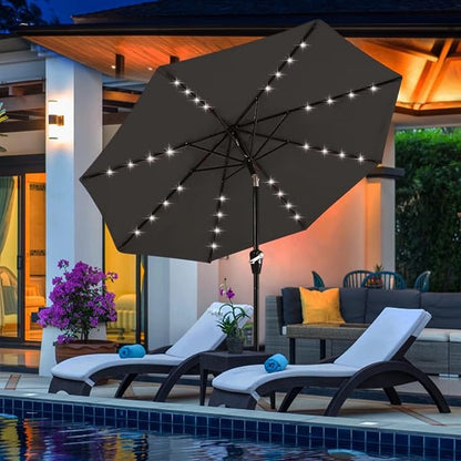ABCCANOPY Durable Solar Led Patio Umbrellas with 24LED Lights 7.5FT (Dark Gray)