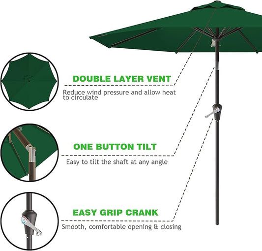 9 FT Patio Umbrella for Outdoor, Outdoor Umbrella with Push Button Tilt and Crank, Outdoor Patio Umbrellas with 8 Sturdy Ribs for Market, Garden, Deck, Backyard, Pool (Dark Green)