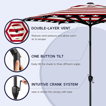 Abba Patio 9FT Lyon Outdoor Patio Umbrella Outdoor Table Umbrella with Push Button Tilt and Crank Market Umbrella 6 Sturdy Ribs UV Protection Waterproof for Garden Deck Backyard Pool, Star-Spangled