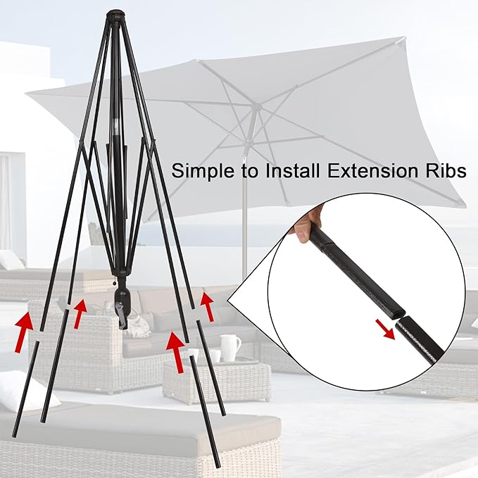Blissun Rectangular Patio Umbrella, Table Market Umbrella with Tilt and Crank, Outdoor Umbrella for Garden, Deck, Backyard, Pool and Beach