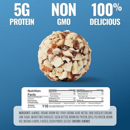 The Gluten Free Brothers Dark Chocolate Almond Bites - Gluten Free Protein Balls – Non GMO, Soy Free, Vegan – Snack Size Plant Based Protein Energy Balls, 4 Oz (6 Count)