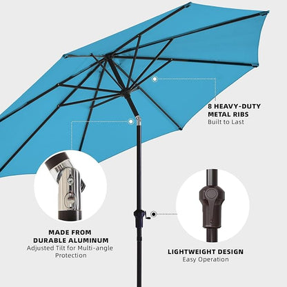 wikiwiki 10 FT Patio Umbrellas Outdoor Table Market Umbrella with Push Button Tilt/Crank, 8 Sturdy Ribs, Fade Resistant Waterproof POLYESTER DTY Canopy for Garden, Lawn, Backyard & Pool, Sky Blue