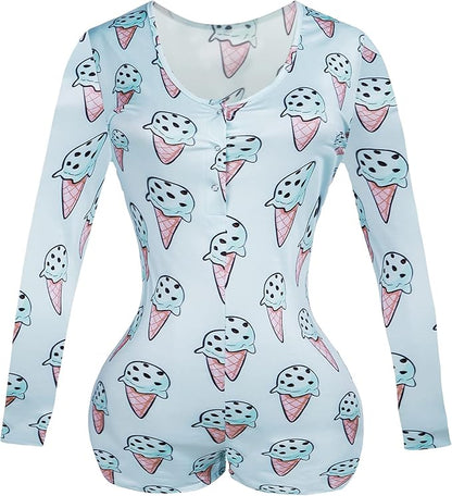 MissShorthair Onesies Women Sexy, Cute Onesie Pajamas for Women Long Sleeve Cookie Monster Large