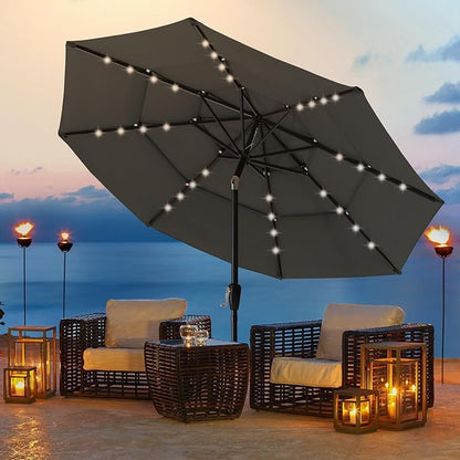 ABCCANOPY Solar Led Patio Umbrellas 3-Tiers 11FT (Dark Gray)