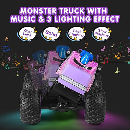 DYODYORC Remote Control Car, 2.4Ghz All Terrain Pony Monster Truck Toys, RC Truck with Music, 3 Lighting Effects, 360 Stunt Capable, All Included Ready to Run, Toy Gifts for Boys and Girls (Pink)