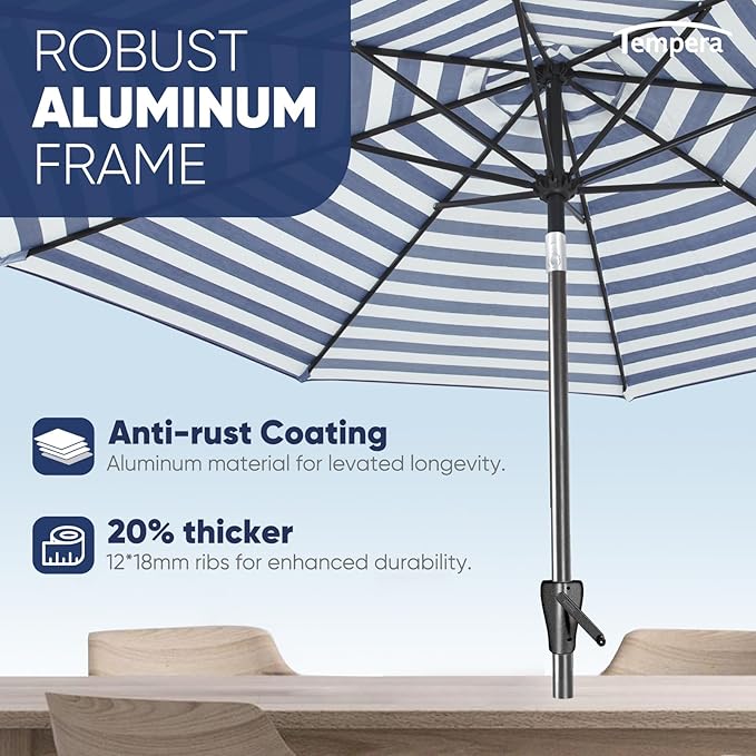 Tempera Patio Market Outdoor Table Umbrella with Push Button Tilt and Crank,Large Sun Umbrella with Sturdy Pole&Fade resistant canopy,Easy to set