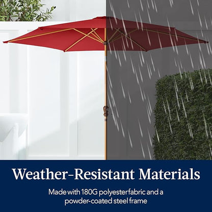 Best Choice Products 10ft Market Umbrella, Outdoor Sun Shade for Backyard, Deck, Poolside, Table w/Woodgrain Pattern, Easy Tilt & Crank - Red