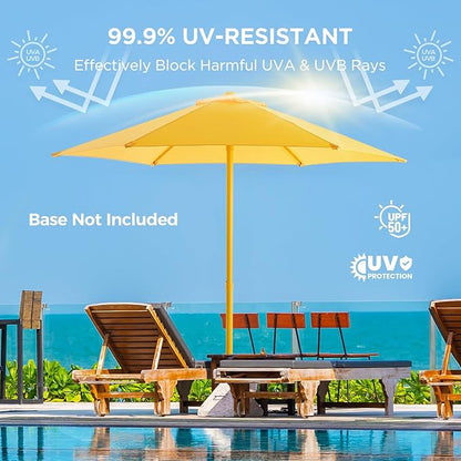 7.5ft Outdoor 1S Push-Up Patio Umbrella - Market Table Pool Deck Umbrella UPF50+ UV Protection with 6 Sturdy Ribs for Balcony, Garden, Lawn, Backyard (Light Yellow)