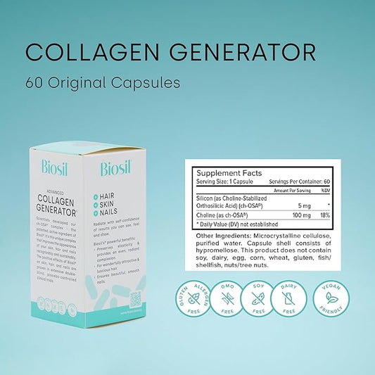 Biosil Collagen Generator - 60 Original Capsules, Pack of 2 - with Patented ch-OSA Complex - Generates & Protects Your Own Collagen - GMO Free - 60-Day Supply
