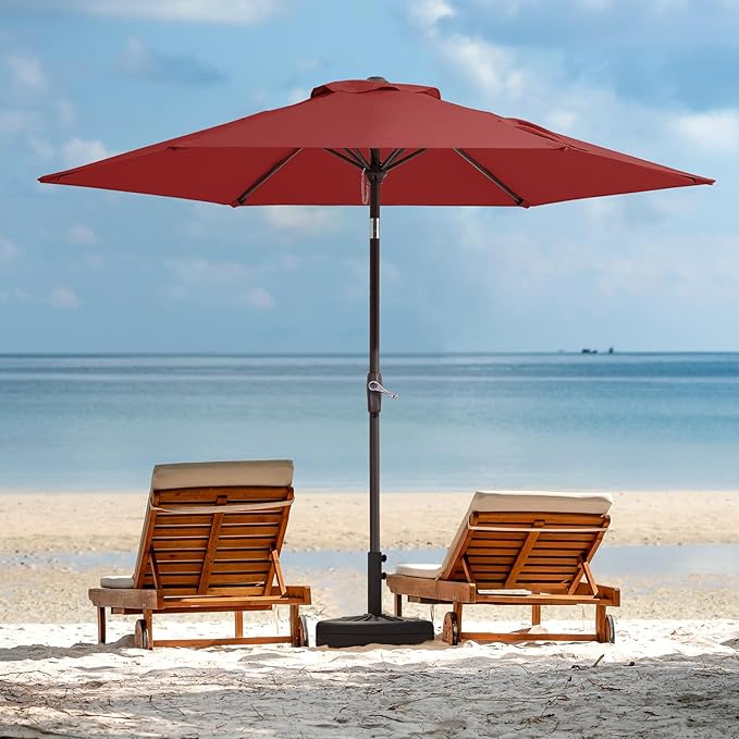 JEAREY 7.5FT Patio Umbrellas Outdoor Umbrella Table Market Umbrella with 6 Ribs,Tilt Button for Pool Deck Backyard Garden,Red