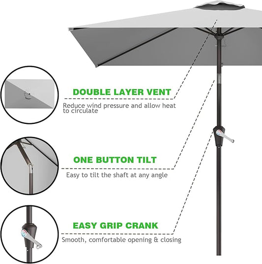 6.5' x 10' Rectangular Patio Umbrellas for Outdoor, Outdoor Table Umbrella, Large Outdoor Patio Umbrellas with 6 Sturdy Ribs for Market, Garden, Pool (Light Gray)
