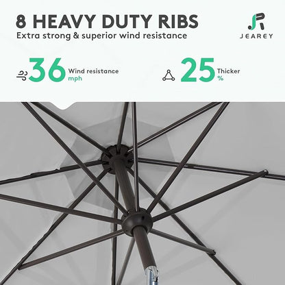 JEAREY 10FT Outdoor Patio Umbrella Outdoor Table Umbrella with Push Button Tilt and Crank, Market Umbrella 8 Sturdy Ribs UV Protection Waterproof for Pool, Garden (Light Gray)