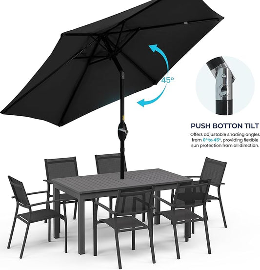 SUNVIVI OUTDOOR 7.5' Outdoor Patio Umbrella, Patio Umbrella, Market Umbrella, Metal Pole Umbrella with Push Button Tilt and Crank, 6 Ribs, Polyester Canopy