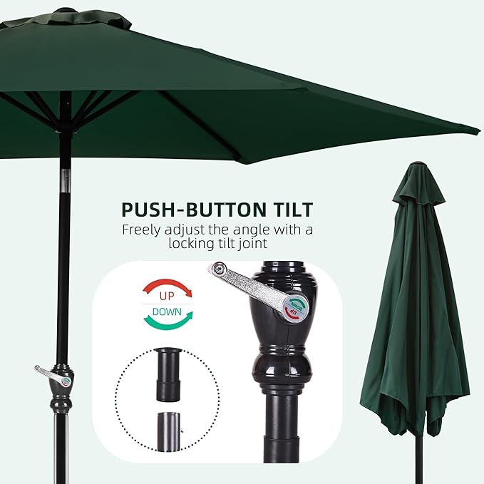 9FT Outdoor Patio Umbrella with Push Button Tilt and Crank, Beach Umbrella for Sun Shades, Market Umbrella with 6 Sturdy Metal Ribs, UV Resistant Waterproof for Garden, Backyard, Deck, Pool