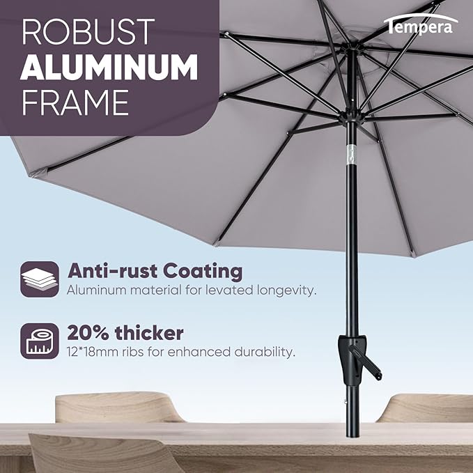 Tempera Patio Market Outdoor Table Umbrella with Push Button Tilt and Crank,Large Sun Umbrella with Sturdy Pole&Fade resistant canopy,Easy to set