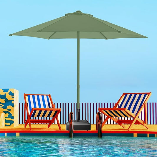 9ft Outdoor 1S Push-Up Patio Umbrella - Market Table Pool Deck Umbrella UPF50+ UV Protection with 6 Sturdy Ribs for Balcony, Garden, Lawn, Backyard (Morandi Green)