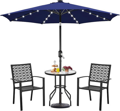 Yaheetech 10FT Solar Patio Umbrella 32 LED Lighted Table Market Umbrella with Tilt and Crank for Garden, Deck, Backyard, Pool and Beach, Navy Blue
