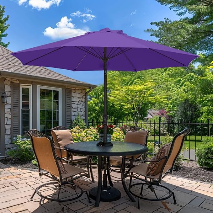 PatioKingdom 9FT Patio Outdoor Umbrella-UPF 50+ Sun Shade with Wind Vent, Push-Button Tilt & Smooth Crank Lift, Rust-Resistant Fiberglass Frame for Garden, Backyard,Yard