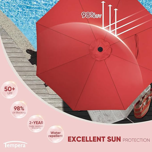 Tempera Patio Market Outdoor Table Umbrella with Push Button Tilt and Crank,Large Sun Umbrella with Sturdy Pole&Fade resistant canopy,Easy to set