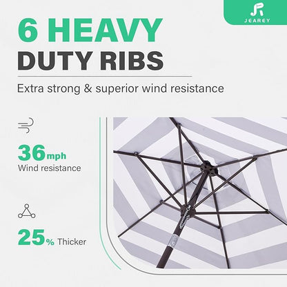 JEAREY 7.5FT Patio Umbrella Market Table Umbrella with 6 Sturdy Ribs, Push Button Tilt/Crank Outdoor Umbrella for Garden, Deck, Backyard, Pool and Beach,Black-White Stripe