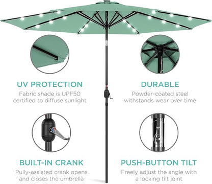 Best Choice Products 10ft Solar Polyester LED Lighted Patio Umbrella w/Tilt Adjustment and UV-Resistant Fabric - Seaglass