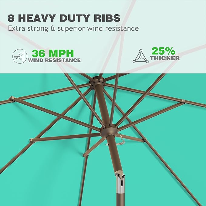 9 FT Patio Umbrella for Outdoor, Outdoor Umbrella with Push Button Tilt and Crank, Outdoor Patio Umbrellas with 8 Sturdy Ribs for Market, Garden, Deck, Backyard, Pool (Cerulean)