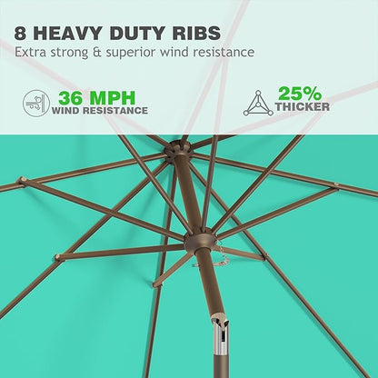 9 FT Patio Umbrella for Outdoor, Outdoor Umbrella with Push Button Tilt and Crank, Outdoor Patio Umbrellas with 8 Sturdy Ribs for Market, Garden, Deck, Backyard, Pool (Cerulean)