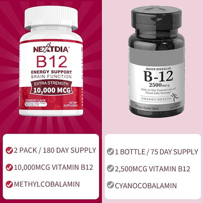 Vitamin B12, Methylcobalamin 10000 mcg, Bioactive B12 Vitamins, Vegan Methyl B12 For Energy Metabolism & Cells, Boost Immune System, Natural Strawberry Flavor, Zero Sugar, 90 Fast Dissolve Tablets