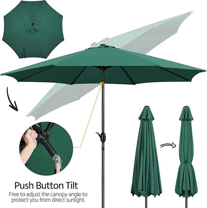 Yaheetech 10FT Patio Umbrella Outdoor Umbrella Patio Yard Market Table Umbrella with Push Button Tilt & Crank for Garden/Beach/Lawn/Deck/Backyard/Pool, 8 Ribs, Dark Green