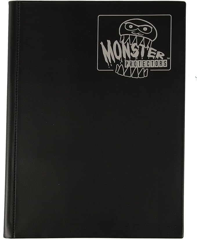 Monster 4 Pocket Trading Card Binder - Matte Black Album, Anti-Theft & Anti-Drop TCG Protection w Side Loading Padded Pockets, Double Sided, Holds 160 Cards, For Sports, Gaming, Kpop, Gift