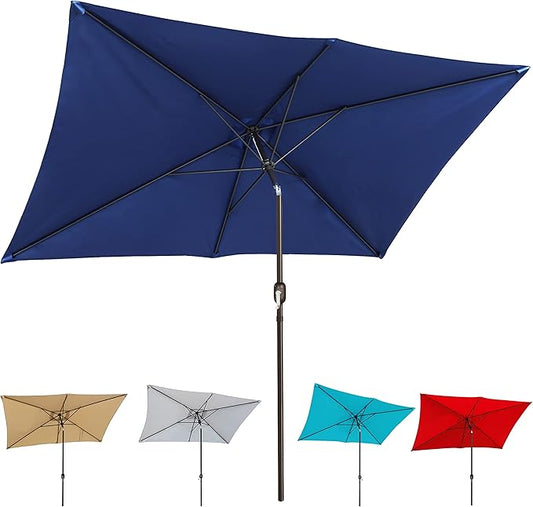 Blissun Rectangular Patio Umbrella, Table Market Umbrella with Tilt and Crank, Outdoor Umbrella for Garden, Deck, Backyard, Pool and Beach