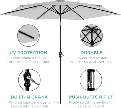 Best Choice Products 10ft Outdoor Steel Polyester Market Patio Umbrella w/Crank, Easy Push Button, Tilt, Table Compatible - Fog Gray