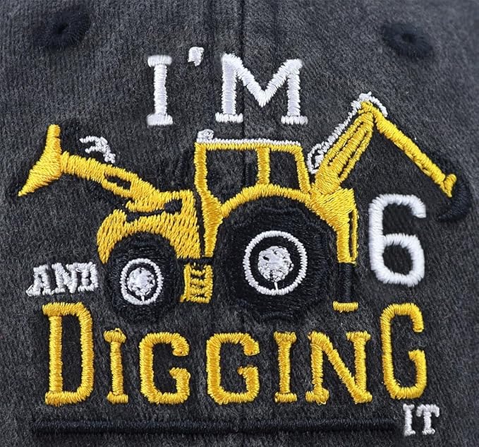I'm 3/4/5/6/7/8/9 and Digging It Hats for Boys Girls, Funny Embroidered Toddler Excavator Birthday Baseball Cap