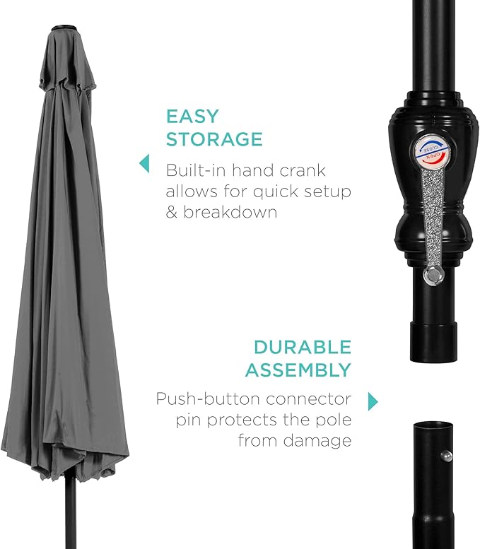 Best Choice Products 10ft Outdoor Steel Polyester Market Patio Umbrella w/Crank, Easy Push Button, Tilt, Table Compatible - Gray