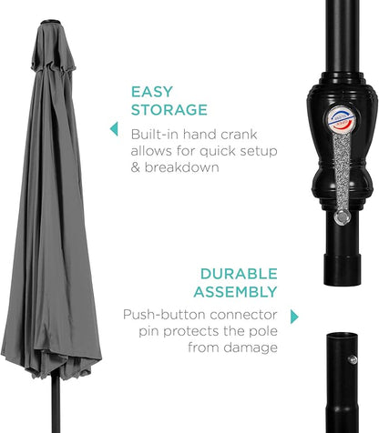 Best Choice Products 10ft Outdoor Steel Polyester Market Patio Umbrella w/Crank, Easy Push Button, Tilt, Table Compatible - Gray
