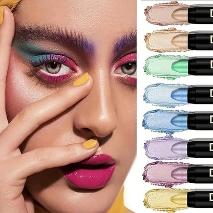 Colorful Shimmer Eye Shadow Stick Glittering Eye Shadow Stick Set with Retractable and Waterproof Eyeshadow Pencil for Long-Lasting Makeup Eyeshadow (Type B 8 Pcs)