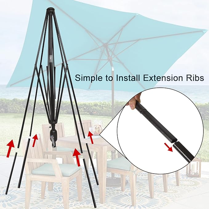 Blissun Rectangular Patio Umbrella, Table Market Umbrella with Tilt and Crank, Outdoor Umbrella for Garden, Deck, Backyard, Pool and Beach