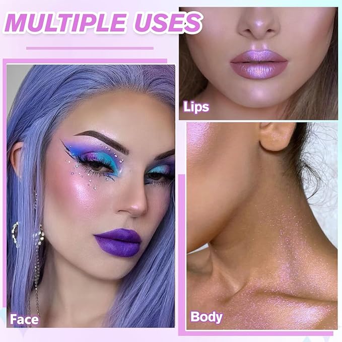 Purple Diamond Highlighter Makeup, Duochrome Shimmer Highlighter Makeup Skin, 02