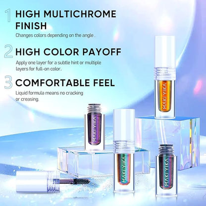 MAKI YIKA 3Pc Glitter Eyeshadow Liquid Multichrome Eyeshadows Long Lasting, Metallic Chameleon Eye Shadow Smudgeproof Holographic Eye Topper Glitters (#1+2+6)