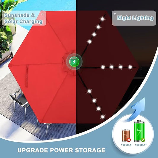 ABCCANOPY Durable Solar Led Patio Umbrellas with 24LED Lights 7.5FT with 6 Sturdy Ribs (Logo Red)