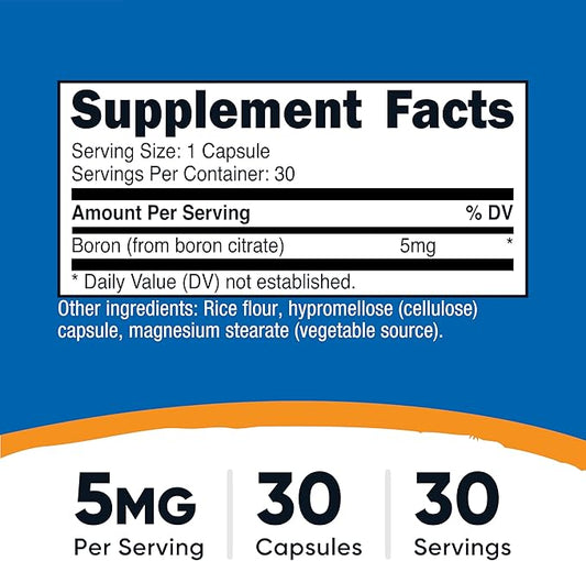 Nutricost Boron Capsules 5mg, 30 Vegetarian Capsules - Gluten Free and GMO Free