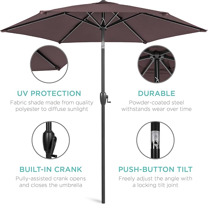 Best Choice Products 7.5ft Heavy-Duty Round Outdoor Market Table Patio Umbrella w/Steel Pole, Push Button Tilt, Easy Crank Lift - Deep Taupe