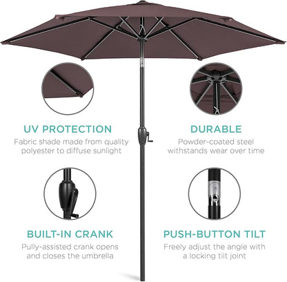 Best Choice Products 7.5ft Heavy-Duty Round Outdoor Market Table Patio Umbrella w/Steel Pole, Push Button Tilt, Easy Crank Lift - Deep Taupe