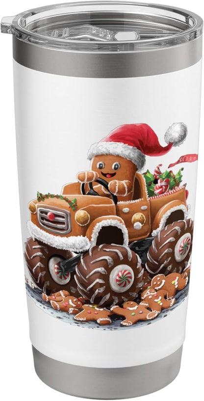 Funny Monster Truck Gingerbread Man Baking Christmas Cookies Stainless Steel Insulated Tumbler